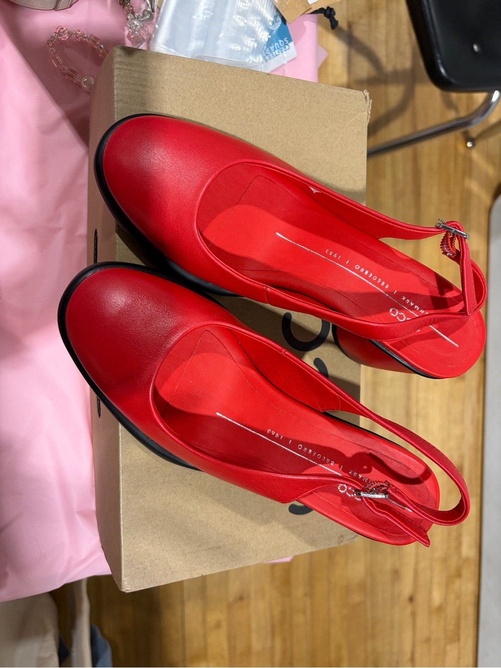 Ecco Red Leather Slingback Clogs